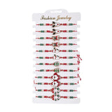 12PCS Christmas Charm Bracelet Set Santa Snowman Elk Snowflake Rope Adjustable