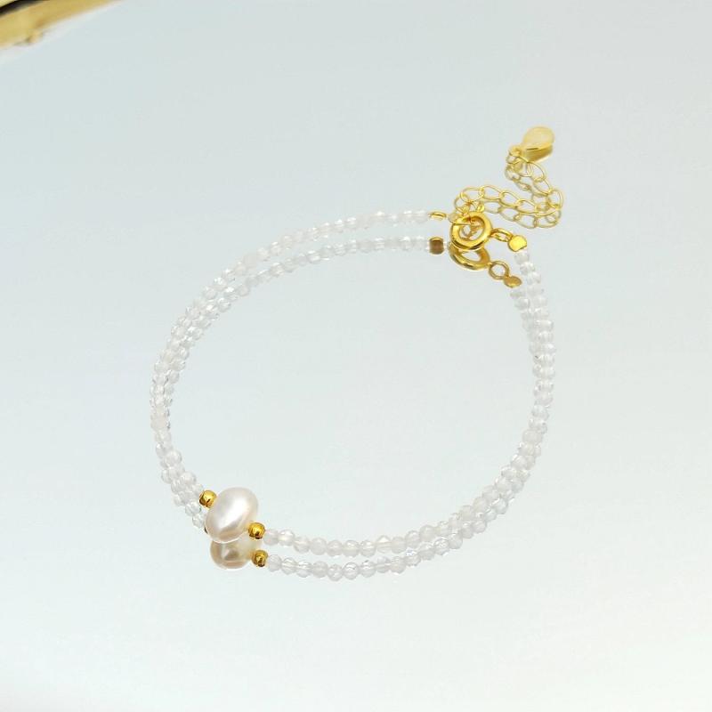 925 Silver Bracelet Natural Stone Zircon Freshwater Pearl Plated Jewelry Gift