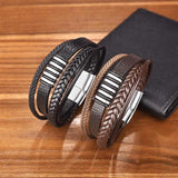 Men's Leather Bracelet Stainless Steel Bangle
