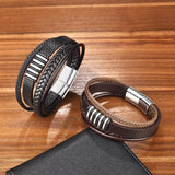 Men's Leather Bracelet Stainless Steel Bangle