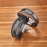 Men's Leather Bracelet Stainless Steel Bangle