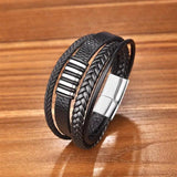 Men's Leather Bracelet Stainless Steel Bangle