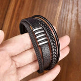 Men's Leather Bracelet Stainless Steel Bangle
