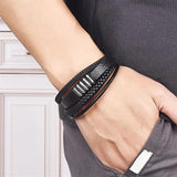 Men's Leather Bracelet Stainless Steel Bangle