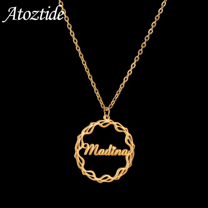 Customized Stainless Steel Name Necklace Round Letters for Women