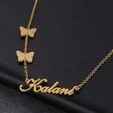 Custom Double Butterflies Name Necklace Stainless Steel Choker