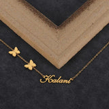 Custom Double Butterflies Name Necklace Stainless Steel Choker