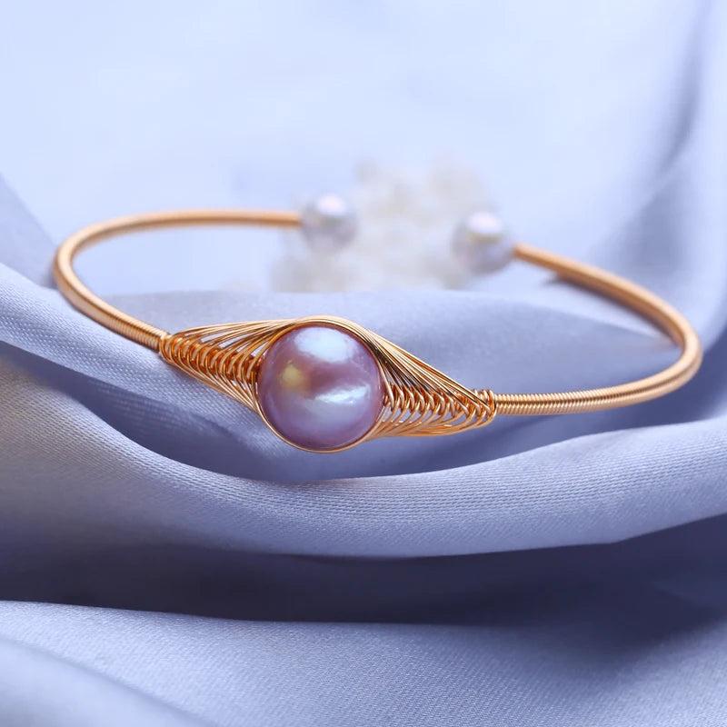 Layered Tube Baroque Pearl Bracelet Adjustable Chain Bangle