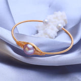 Layered Tube Baroque Pearl Bracelet Adjustable Chain Bangle