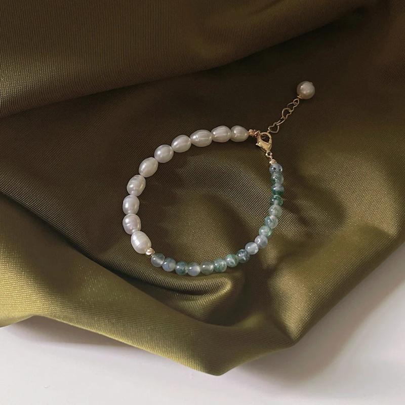 Arrival 14K Filled Natural Freshwater Pearl & Aquatic Jade Ladies Charm Bracelet