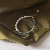 Arrival 14K Filled Natural Freshwater Pearl & Aquatic Jade Ladies Charm Bracelet