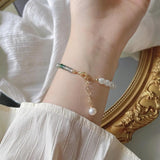 Arrival 14K Filled Natural Freshwater Pearl & Aquatic Jade Ladies Charm Bracelet