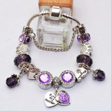 Crystal Sweet Mother Beads Charm Bracelet Silver Chain Bangle