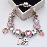 Crystal Sweet Mother Beads Charm Bracelet Silver Chain Bangle