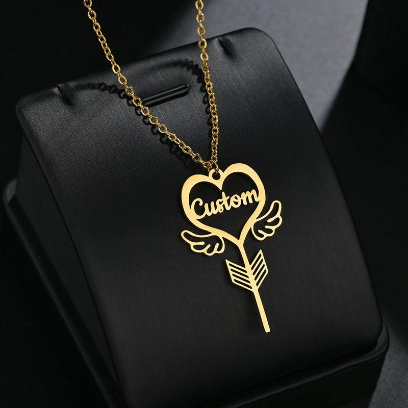 Custom Name Necklace Key Heart Pendant Star Nameplate