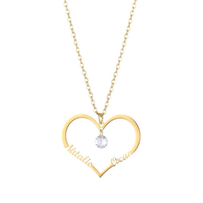 Personalized Heart Nameplate Necklace Diamond Pendant