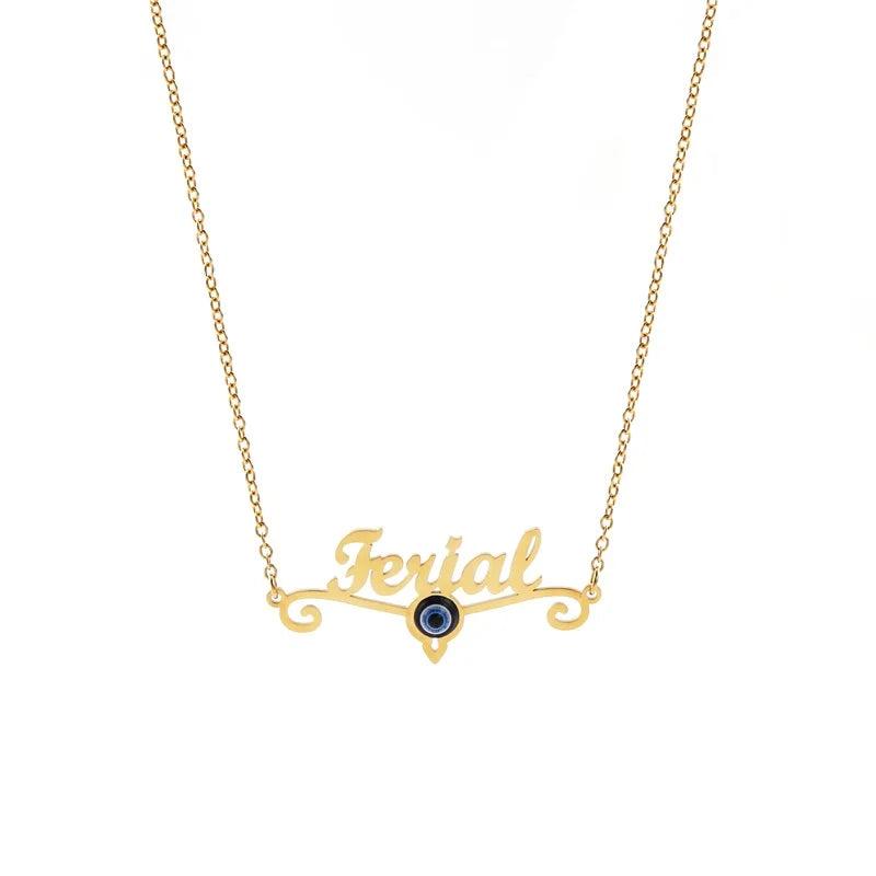 Custom Evil Eye Name Necklace for Women Stainless Steel Nameplate Pendant