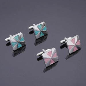 Glitter Square Cross Cuff Links Pink Enamel Pair Cufflinks Gift