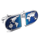 Mens World Map Shirts Cufflinks, Silver, 1 Pair