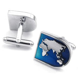 Mens World Map Shirts Cufflinks, Silver, 1 Pair