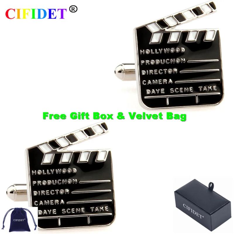 CIFIDET Clapper Board Cufflinks with Velvet Bag - Gift for Men