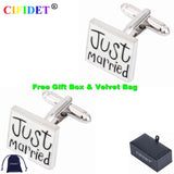 Just Married Love Cufflink w/ Velvet Bag - Men's Wedding Accessory