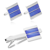 Enamel Tie Clips & Cufflinks Set Silver Wedding