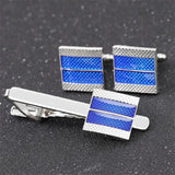 Enamel Tie Clips & Cufflinks Set Silver Wedding