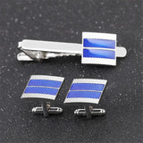 Enamel Tie Clips & Cufflinks Set Silver Wedding