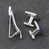 Enamel Tie Clips & Cufflinks Set Silver Wedding
