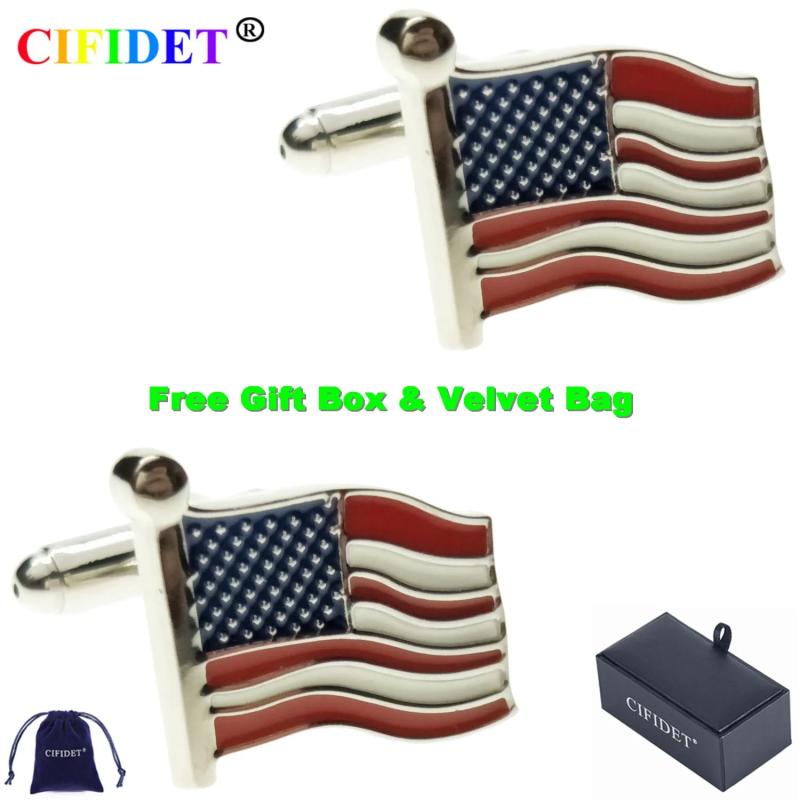 Patriotic Cufflink Flag Shirt Cuff Link With Velvet Bag