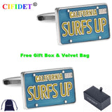 CIFIDET Sports Cufflink Modern SURFS UP Shirt Cuff Link With Velvet Bag