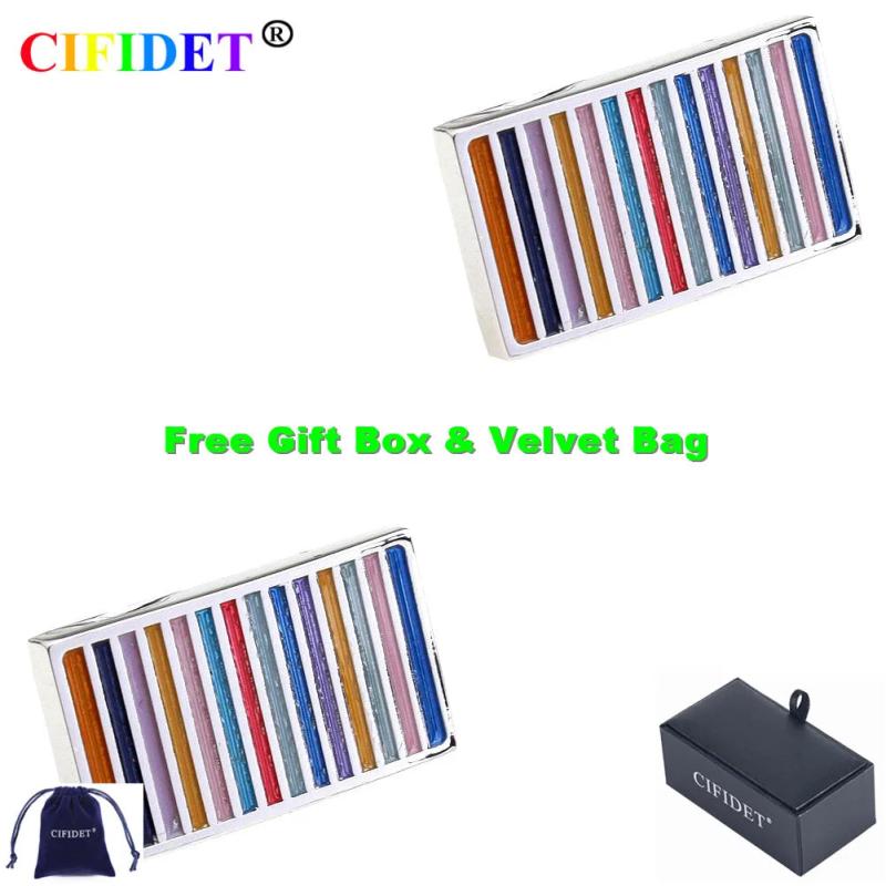 CIFIDET Enamel Stripes Cufflink Mix Epoxy Shirt Cuff Link with Velvet Bag