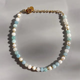 Aquamarine Stones Freshwater Pearls Beaded Bracelets for Women