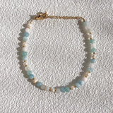 Aquamarine Stones Freshwater Pearls Beaded Bracelets for Women