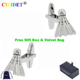 Badminton Sports Cufflink & Velvet Bag - Men's Jewelry Accessory