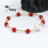 Natural Pearl Red Agate Chalcedony Bracelet Retro Women Fine Jewelry