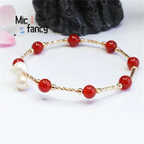 Natural Pearl Red Agate Chalcedony Bracelet Retro Women Fine Jewelry