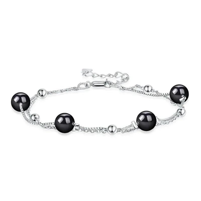 Pearl 925 Sterling Silver Bracelet Double Layer