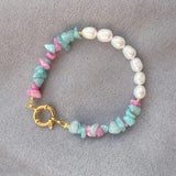 Vintage Women Bracelet with Natural Pearl and Stone Beads