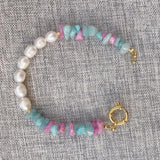 Vintage Women Bracelet with Natural Pearl and Stone Beads
