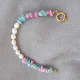 Vintage Women Bracelet with Natural Pearl and Stone Beads