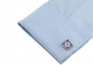 Red Copper Novelty Royal Flower Engraved Enamel Cufflinks