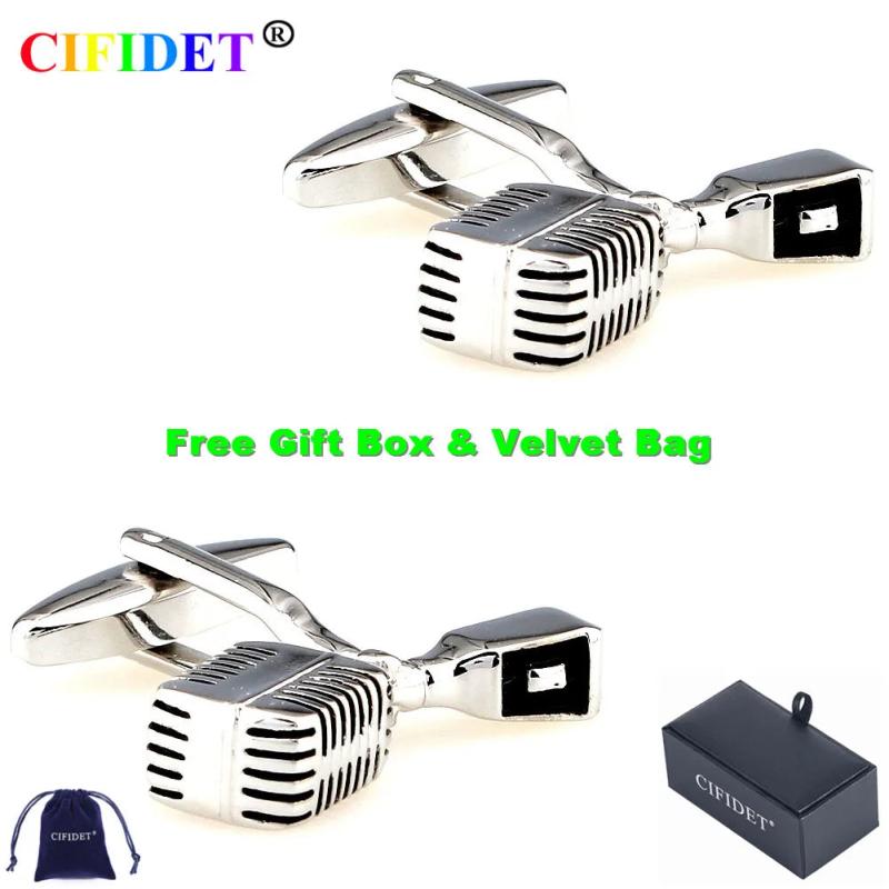 CIFIDET Cufflink Man Microphone Shirt Cuff Link With Velvet Bag