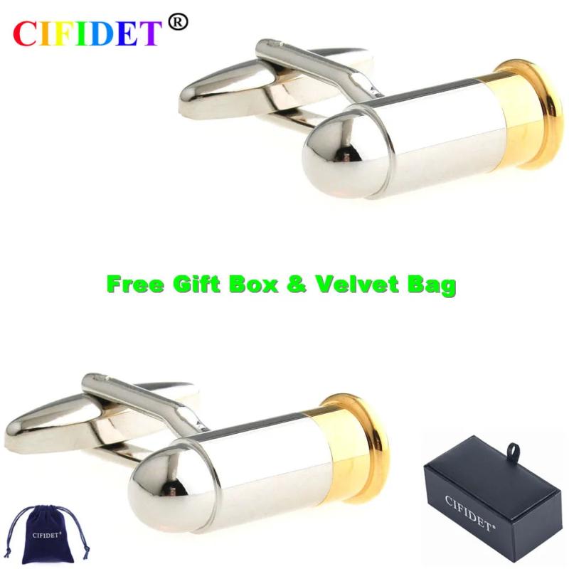 CIFIDET Mens Bullet Cufflink Shirt Cuff Link With Velvet Bag & Accessories