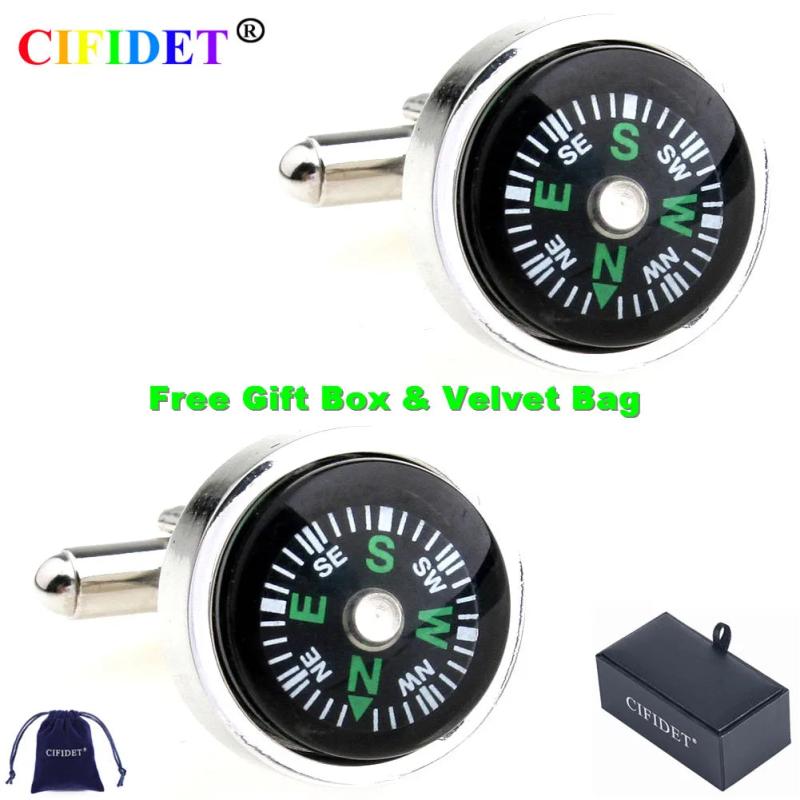 CIFIDET Compass Cufflink Set with Velvet Bag