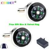 CIFIDET Compass Cufflink Set with Velvet Bag