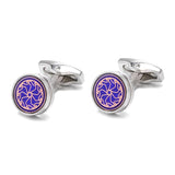 Purple Pattern Button Silver Cufflinks XK20S017
