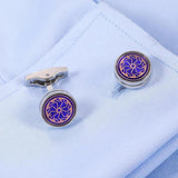 Purple Pattern Button Silver Cufflinks XK20S017