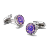 Purple Pattern Button Silver Cufflinks XK20S017
